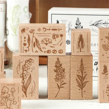 

10pcs/set Wooden Plant Flower Pattern Stamps DIY Wooden Rubber Stamps for Scrapbooking Diary Journal Kawaii Stationery Supplies
