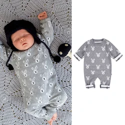 Barboteuse en coton tricoté pour bébé, grenouillère en forme de lapin, combinaisons d'automne pour enfants 