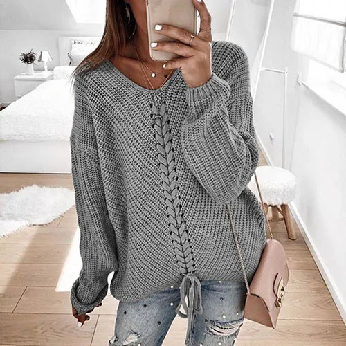 Большой размер, Женский пуловер, свитер, весна-осень, джемпер, женская верхняя одежда, повседневные свободные осенние вязаные свитера для девушек, DR897 - Цвет: gray