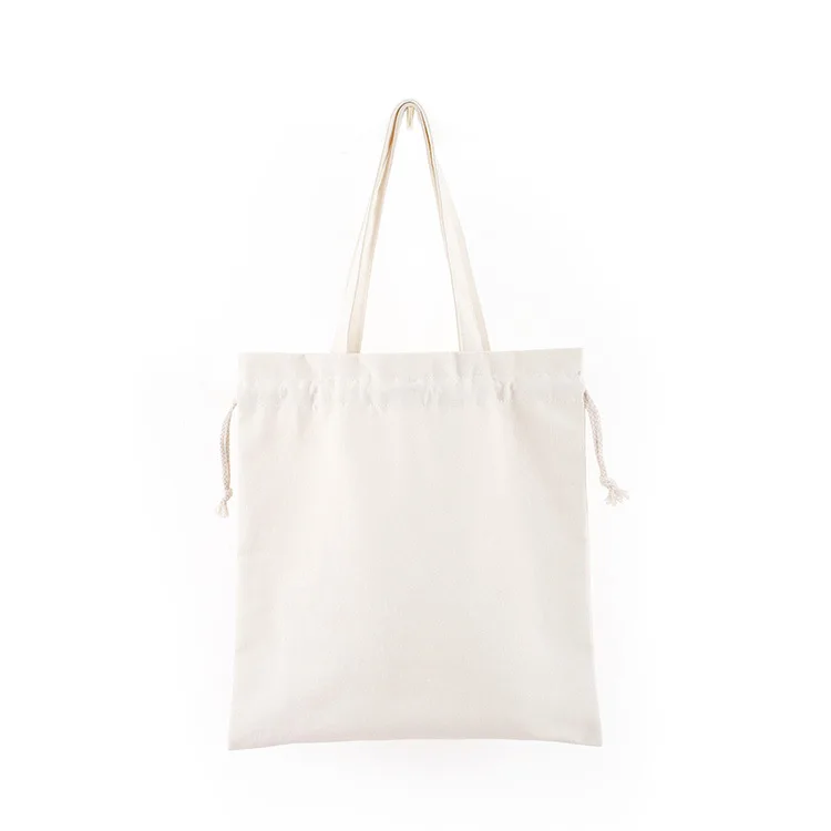 new blank portable drawstring canvas bag hot shoulder bag cotton cloth boutique tote bag large capacity shopping bag