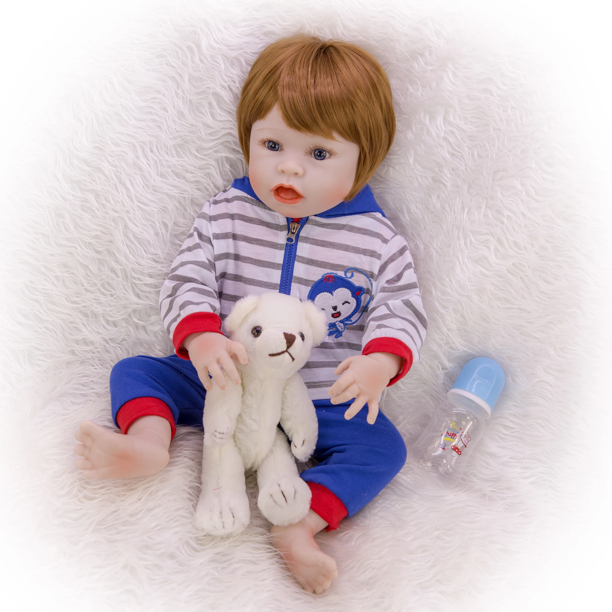 KEIUMI Симпатичные 57 см забавное лицо Reborn Baby Menino полностью силиконовые виниловые