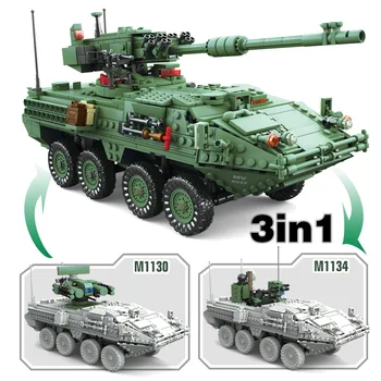 

10001 MGS M1128 Wheeled Mobile Artillery Tanks Armored Vehicles Military Assemble Building Blocks Bricks Children Lepining Toy