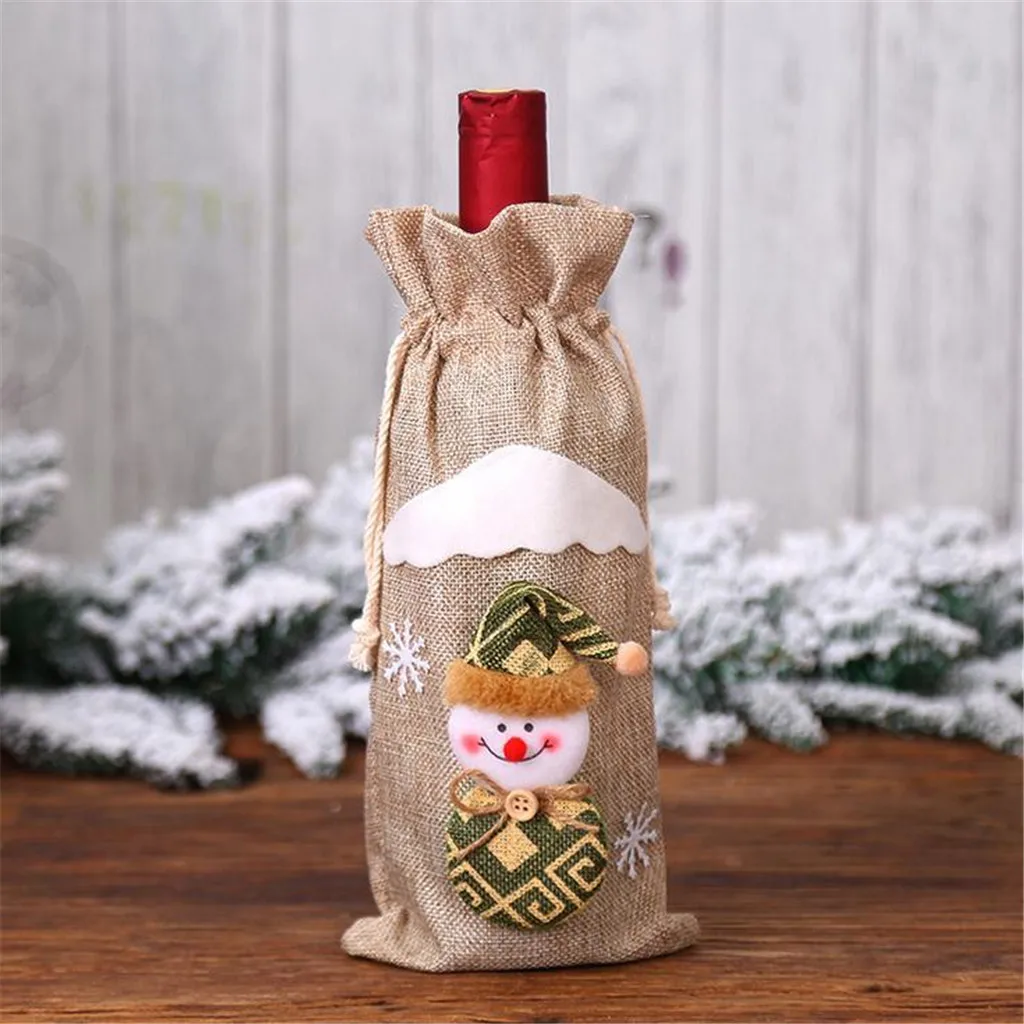 Лучшие продажи рождественские украшения снеговик кукла снеговик набор бутылки Красного вина сумка для вина Новогодняя крышка бутылки рождественские украшения