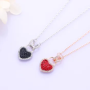

Ladies Necklace Korean Style Simple Sterling Silver Rhinestone Heart-shaped Clavicle Chain Pendant Girl Neck Jewelry Accessories