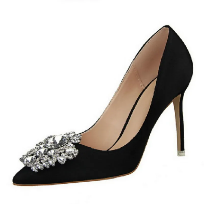 

2020 Spring Luxury Rhinestone Women Shoes Sexy Pointed Toe High Heels Pumps Wedding Party Stiletto OL Crystal Zapatos Mujer P422