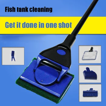 

5 In 1 Aquarium Tank Complete Clean Fish Net Gravel Rake Algae Scraper Fork Sponge Brush Glass Cleaner Tool Kit J99Store