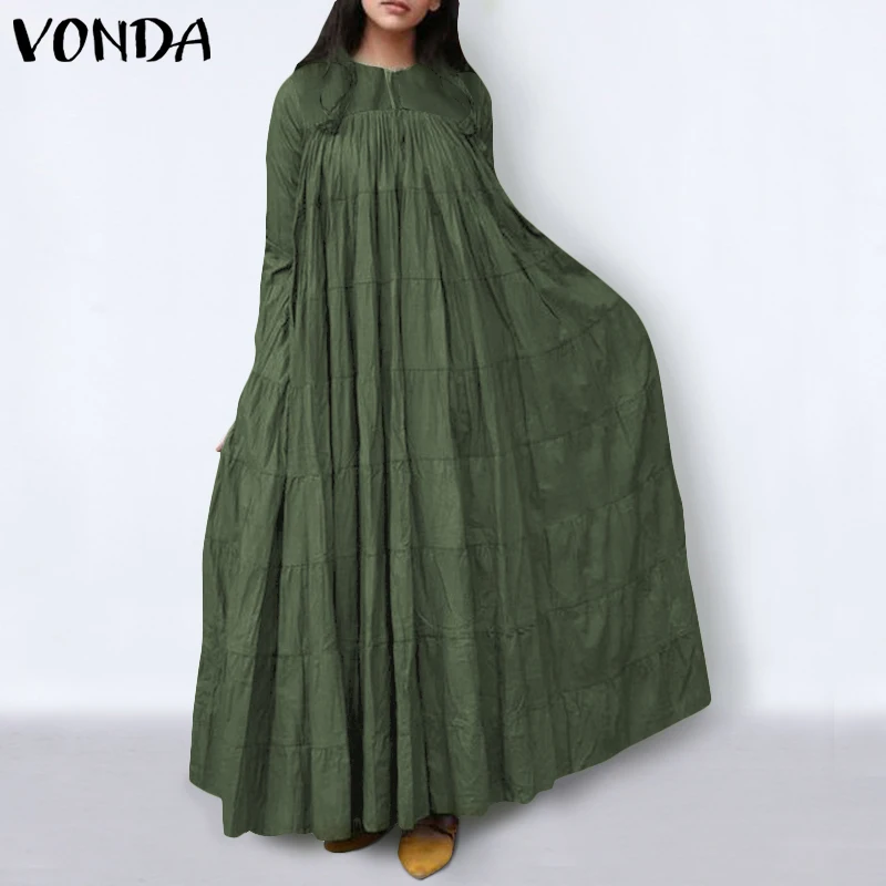 Loose Dress Long Maxi VONDA Bohemian Elegant Women Plus-Size Vestido Holiday