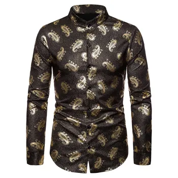 

Mens Business Casual Cotton Shirts Fashion Printing Blazer Slim Fit Long Sleeve Stand Collar Blouse camisa masculina Plus Size