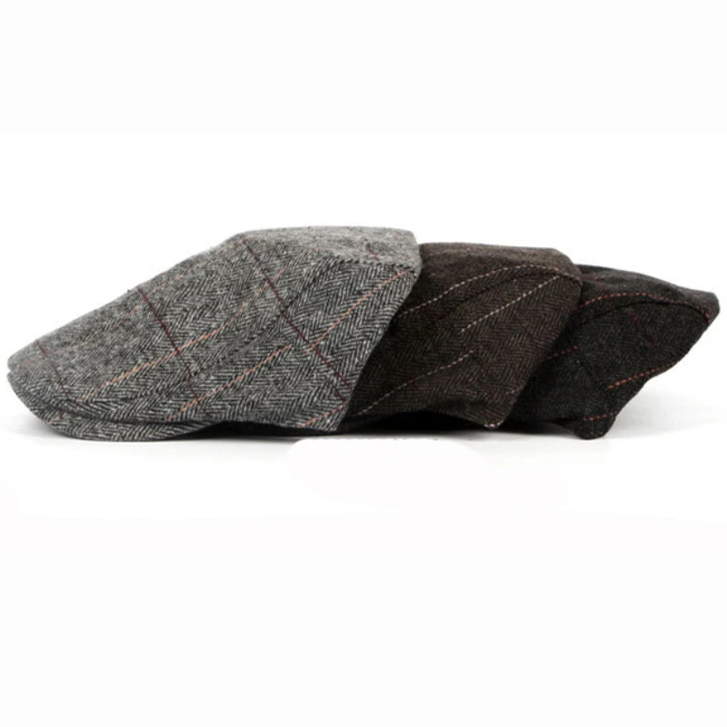 HT1329,, осенне-зимняя мужская шапка, береты, британский западный стиль, шерсть, усовершенствованная плоская кепка, классический винтажный полосатый берет, Кепка
