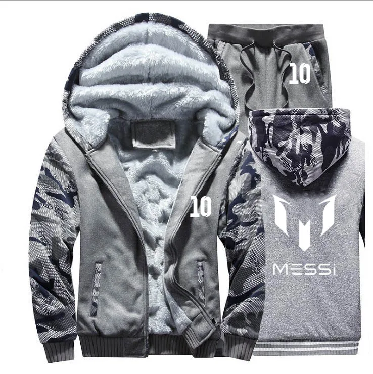 Зимняя мужская толстовка с капюшоном Messi 10 принт мужские s толстовки костюм толстый теплый флис хлопок спортивный костюм на молнии мужская куртка+ брюки комплекты из 2 предметов