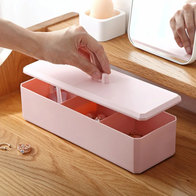

Pink/Grey/White Jewelry Storage Box 3 Slots Plastic PP Cotton Pad Organizer Dust-proof Box Cotton Swab Storage Box With Cover