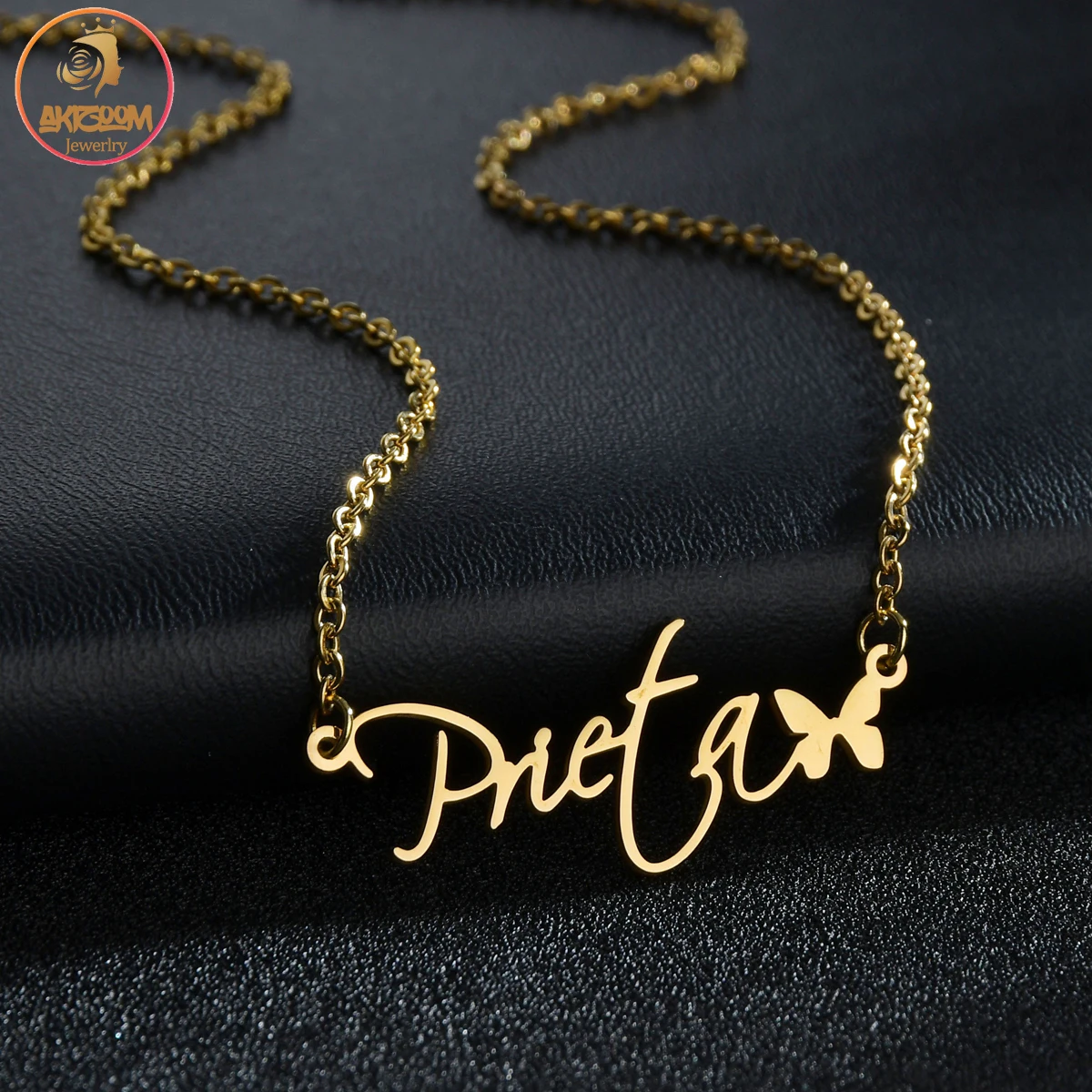 Akizoom Custom Name Necklace Gold Color 
