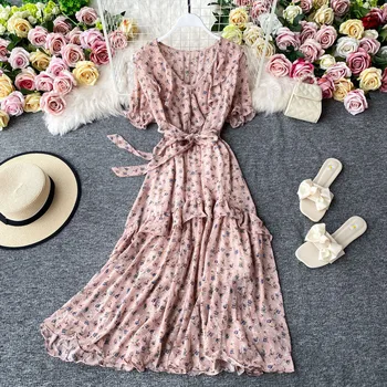 

2020 new fashion women's clothing V-Neck Short Print women dress