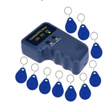 

New 125KHz Handheld EM4100 RFID Copier Writer Duplicator Programmer Reader + 10Pcs EM4305 T5577 Writable ID Keyfobs Tags Card