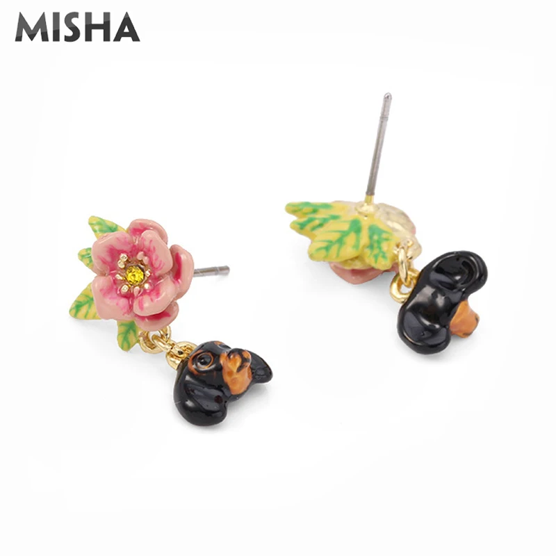 MISHA, трендовые серьги для женщин, ручная работа, эмалированная глазурь, милая собака, цветок, ювелирные серьги для девушек, женские вечерние, подарки L901