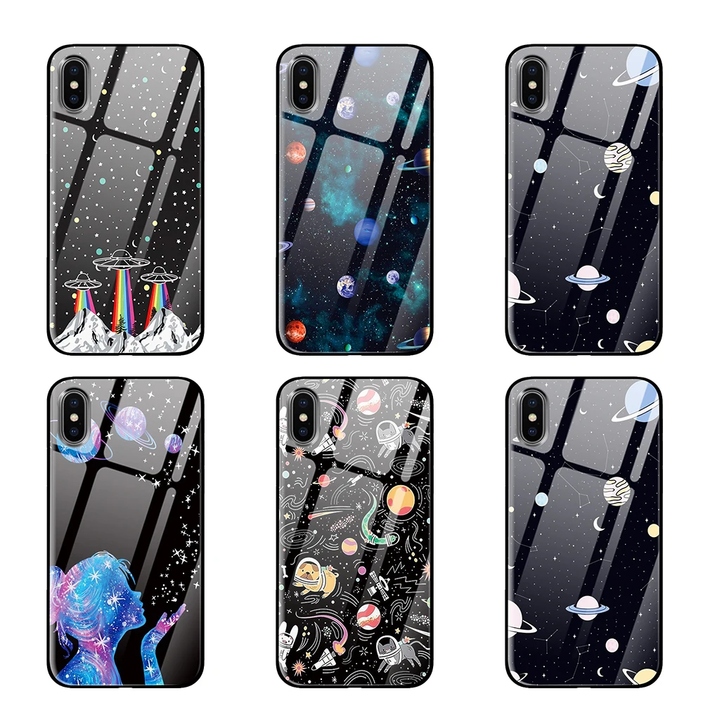 Роскошные Чехлы cosmos space из закаленного стекла для samsung Galaxy S10 S8 S9 Plus Note 8 9