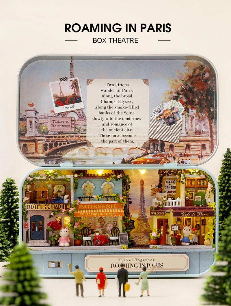 Коробка театральный кукольный домик Миниатюрная игрушка с мебели кролик DIY Миниатюрный Кукольный дом Светодиодная лампа игрушки для детей подарок на день рождения Q10