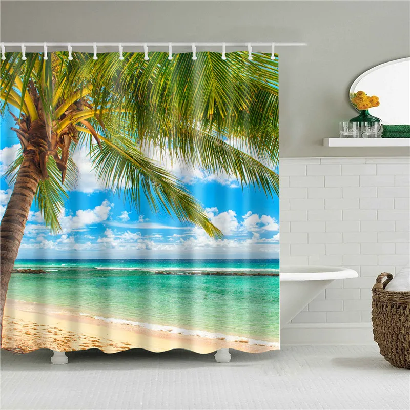 Shower Curtains Washable Beach Scene 120x180 3D Digital Landscape Printed Waterproof Bathroom Bath Curtain Polyester Fabric waterproof curtains
