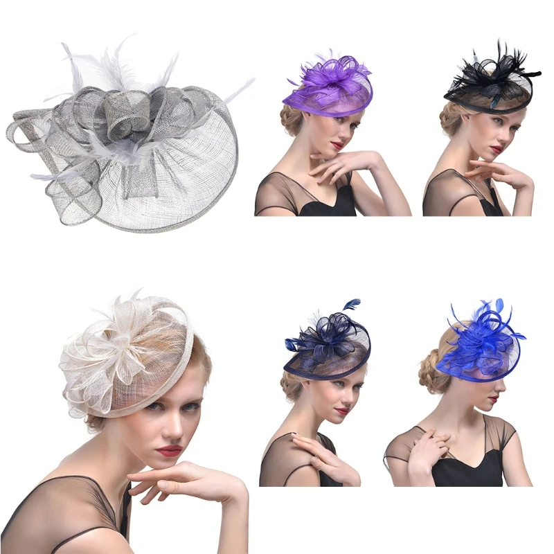 634D Women Wedding Hat Fascinator Feather Mesh Party Cocktail Headdress Hair Clip New | Свадьбы и торжества