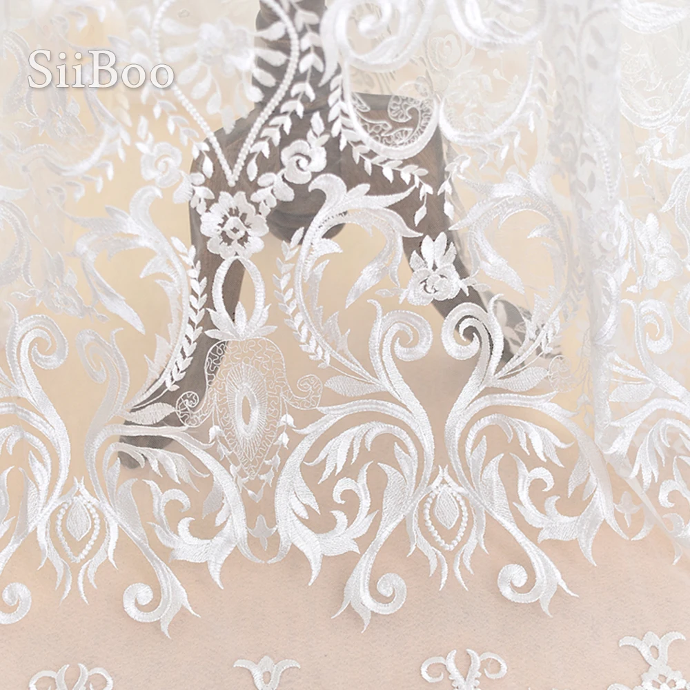 Дворцовый стиль белая Цветочная вышивка сетчатая кружевная ткань для свадебного