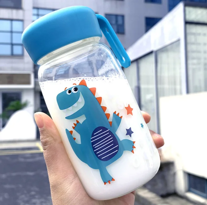Креативная Питьевая чашка с Портативный kawaii бутылка воды милые дети(без содержания биосфенола) стеклянная чашка с соломой - Цвет: Star Dinosaur