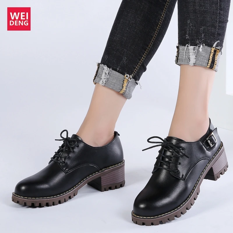 

WeiDeng Women Genuine Leather Casual Boots Leisure Female shoes Lace Up Comfortable High Top Fashion Waterproof Height 5 cm