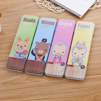 

Cartoon Animal Metal school Pencil box Cute Rabbit Pencil case Stationery gift pen bag school supplies zakka