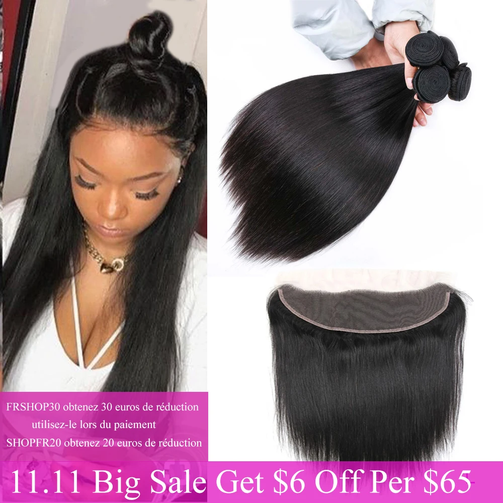Günstige Allrun Brasilianische Haarwebart Bundles Mit Frontal Gerade Haar Bundles Mit Verschluss Menschliches Haar Bundles Mit Frontal Nicht Remy