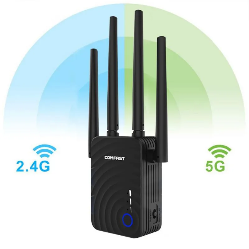 

Dual-Band 1200m Wireless Repeater 5.8g with Four-Antenna Wifi Signal Boosters Amplifier WiFi Range Extender New