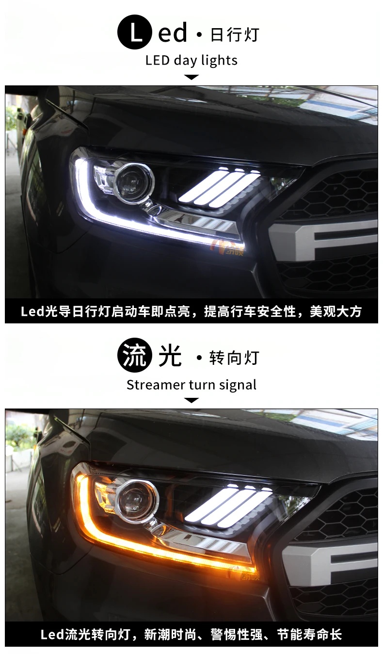 Автомобильный Стильный чехол на голову для Ford Ranger 2013- фары светодиодный Ford Ranger фары DRL линзы двойной луч Биксенон HID