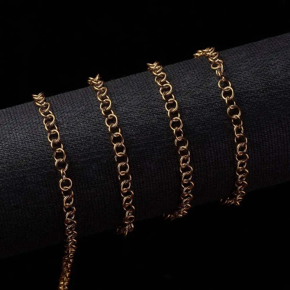 20m/roll 5x0.8mm 304 Stainless Steel Cable Chains Link Chain Unwelded Golden Color for DIY Bracelet Jewelry Making Accessories