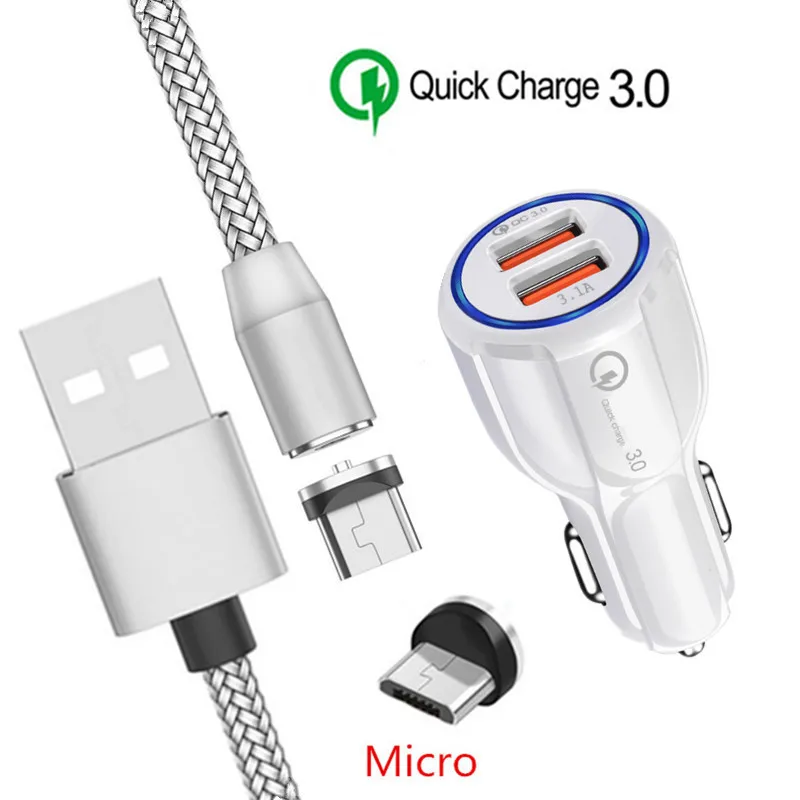 Magnetic Micro USB Kabel untuk Samsung Huawei Y7 Honor 9 Lite ZTE Blade V7 6A Redmi 7 4X Android Ponsel QC 3.0 Cepat Charger Mobil