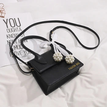 

Fashion New Girl Mini Leather Handbag PU Wallet with Playful Cute Ribbon Beaded Adjustable Shoulder Messenger Bag