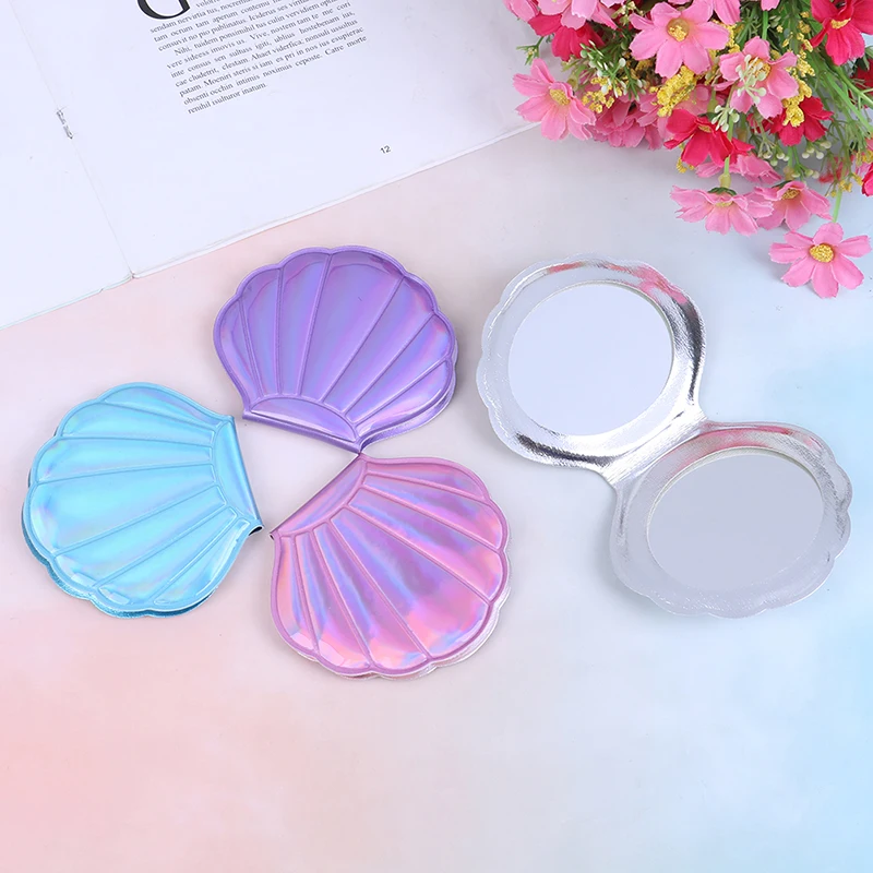 1PCS Colorful Portable Makeup Mirror Shell PU Leather 1:2 Magnifier Make Up Mirrors Girls 2-Face Pocket Cosmetics Mirror
