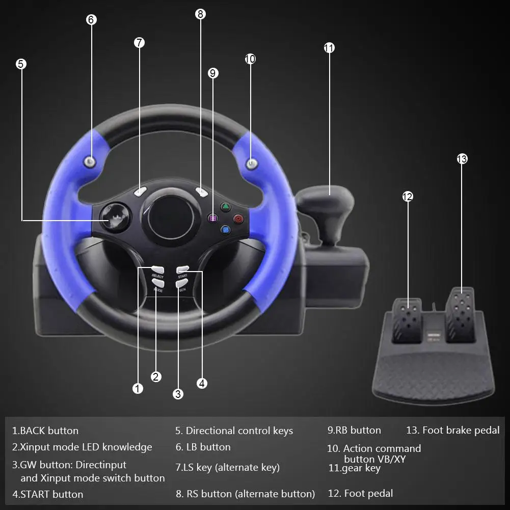 7 in 1 Rotate 270 degrees For PS4 PS3 PC XBOX-ONE XBOX-360 Switch Android Game Steering Wheel Comfortable Large Diameter
