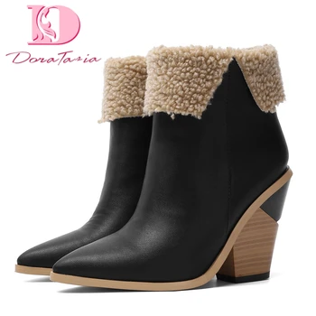 

Doratasia women's Brand Vintage Big Size 43 square High Heels Shoes Woman Western Boots Female Shoes Lady Ankle Boots