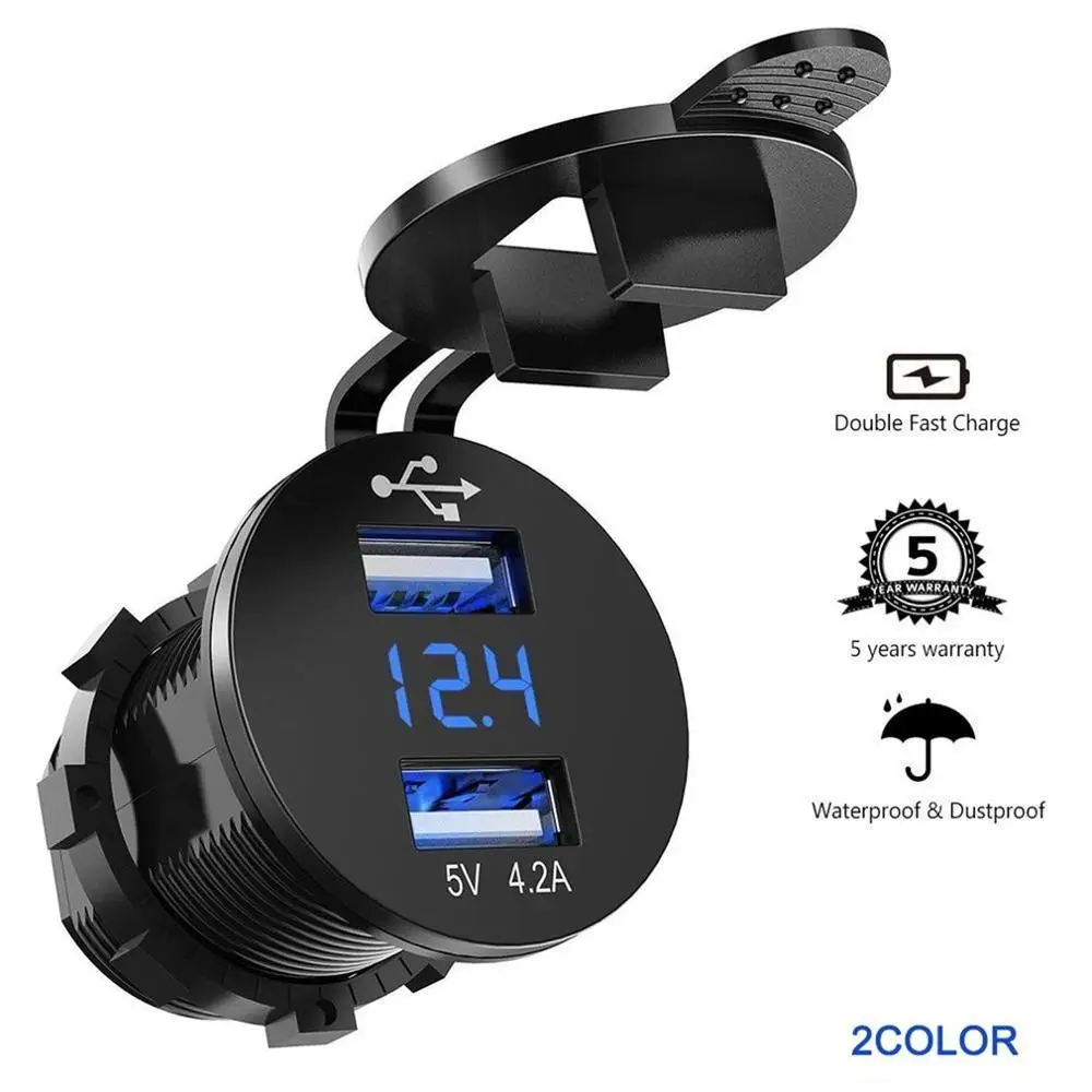 12V/24V Автомобильный 4.2A двойной USB Разъем Напряжение Вольт Метр морская панель