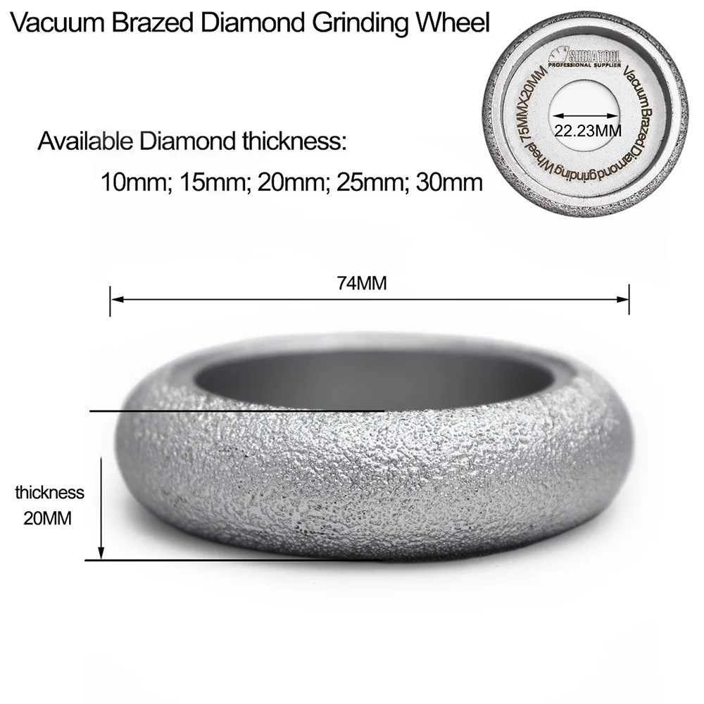 SHDIATOOL #3 Dia75mmX20mm Vacuum Brazed Diamond HAND-HELD Profile Wheel For Stone, Artificial Stone, Ceremics, Concrete....