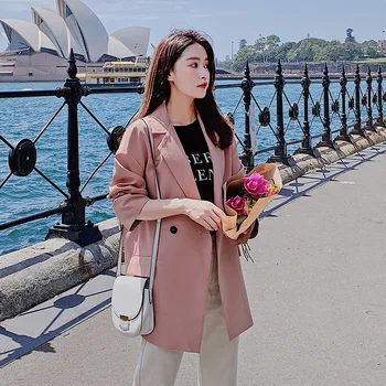 

Women Clothes Jacket Female Korean Single Buckle Solid Color New Autumn Small Suit Loose British Style Women Suit Blazer Women