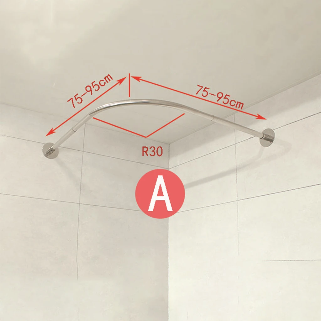 Barra de Cortina de Ducha Extensible En ángulo En Forma de L Sin Taladro,  Barra de Cortina de Ducha Curvada de 304 Acero Inoxidable, Barras de  Cortina