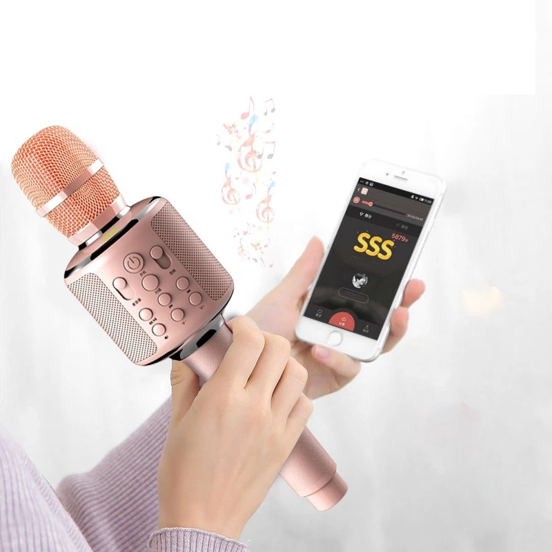 pink Беспроводной Bluetooth караоке микрофон Портативный Ручной пение машина спикер Совместимый телефон, ПК, планшетный компьютер для вечерние/ - Цвет: pink