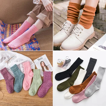 

Women Socks Bright Color Winter Warm Knitting Long Socks for Women Long Socks Comfortable Cotton Harajuku Student Meias