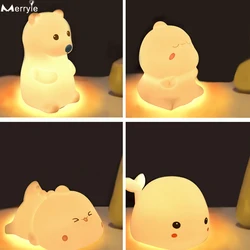 Lampe LED en Silicone à capteur tactile, veilleuse pour enfants, cadeau d'anniversaire ou de noël, rechargeable, dessin animé, ours, dauphin 