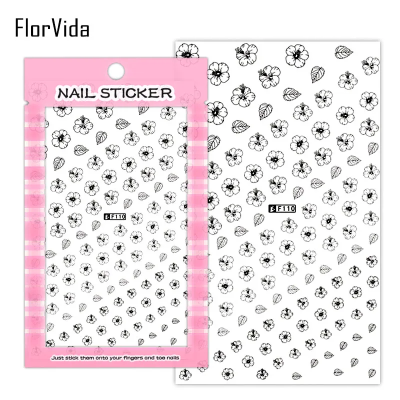 FlorVida 1 лист черный белый кружевной стикер для дизайна ногтей Красочные камни цветочный дизайн абстрактный квадратный ноготь стикер s