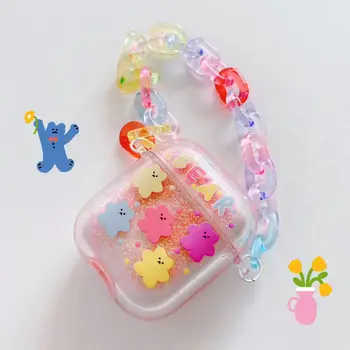 

Chain Glitter Bling Sequin Liquid Quicksand Wireless Earphone Charging Hard Cover for Apple AirPods 1 2 Bluetooth Headset Case