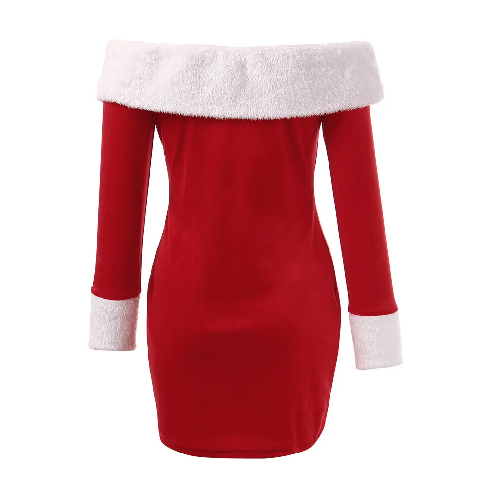 Рождественское платье, женское платье с открытыми плечами и длинным рукавом, женская осенняя одежда, красные мини элегантные вечерние платья для женщин, Vestidos De Festa