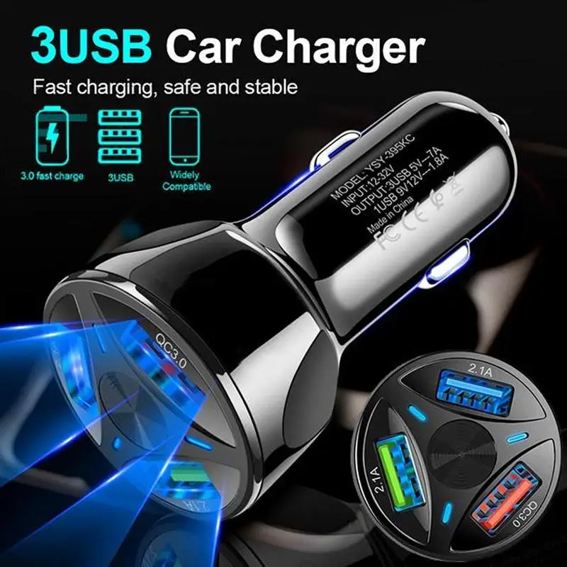 QC 3,0 быстрое зарядное устройство 3 порта USB светодиодный дисплей автомобильный зарядный адаптер многофункциональный автомобильный зарядный мобильный телефон Быстрая зарядка