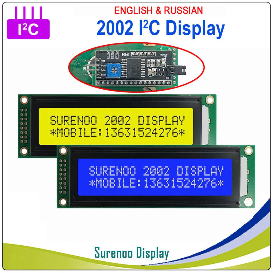 

2002 202 20*2 English & Russian Serial IIC I2C TWI Character LCD Module Display Yellow Green Blue w/ Backlight for Arduino