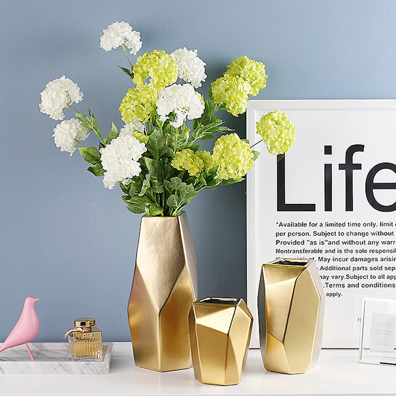 

Scandinavian Modern Golden Plated Ceramic Vase Irregular geometry Flower Vases Hydroponic Container Home Office Wedding decor