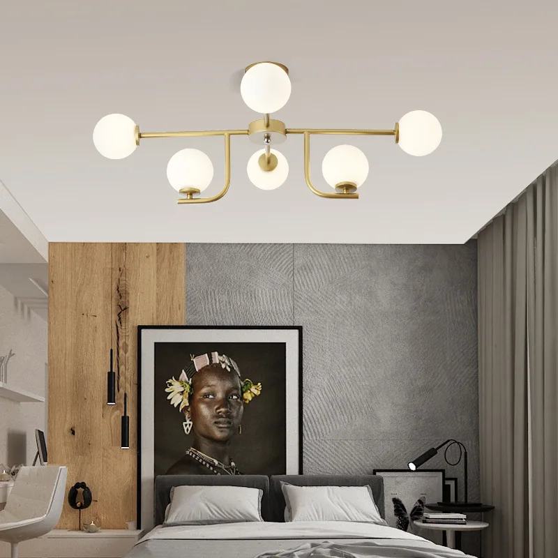 

Modern Glass Shade Pendant Lamp Living Room Lights Golden Lamp Body LED G9 High Quality Chandelier Bedroom Light Fixture